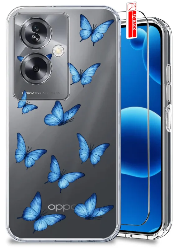 Przezroczyste etui z modnym wzorem motyli do Oppo A79 5G i szkło hartowane w zestawie