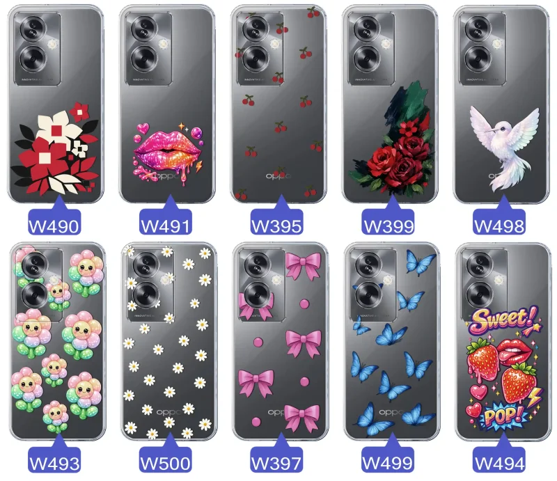 Kolekcja modnych etui z wzorami do Oppo A79 5G – kolorowe modne wzory z kokardkami, różami, motylami, ustami, wisienkami