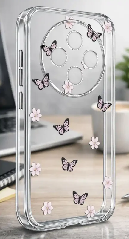Przezroczyste modne etui z kolorowym nadrukiem kwiatków i motylków do Oppo Reno 12 F / 12 FS 4G / 5G
