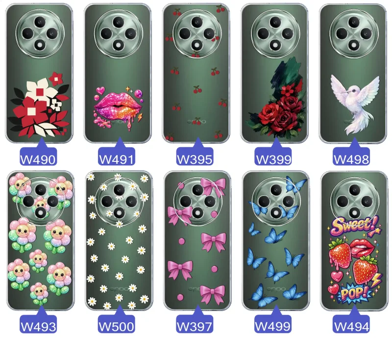 Kolekcja modnych etui z wzorami do Oppo Reno 12 F / 12 FS 4G / 5G – kolorowe modne wzory z kokardkami, różami, motylami, ustami, wisienkami