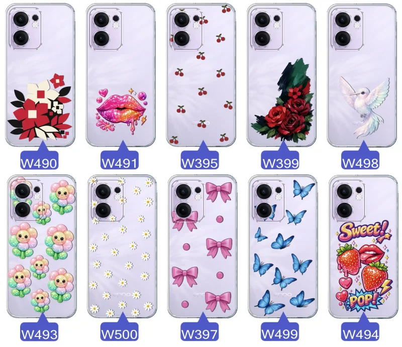 Kolekcja modnych etui z wzorami do Oppo Reno 13 FS 5G / 13 F 5G – kolorowe modne wzory z kokardkami, różami, motylami, ustami, wisienkami