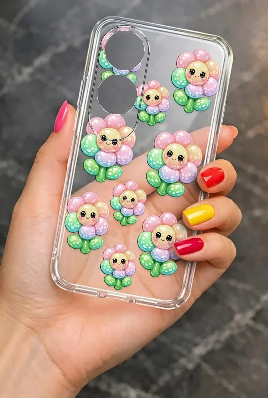 Modne etui do Oppo A60 4G ze stylowym wzorem pastelowych kwiatków, trzymane w dłoni