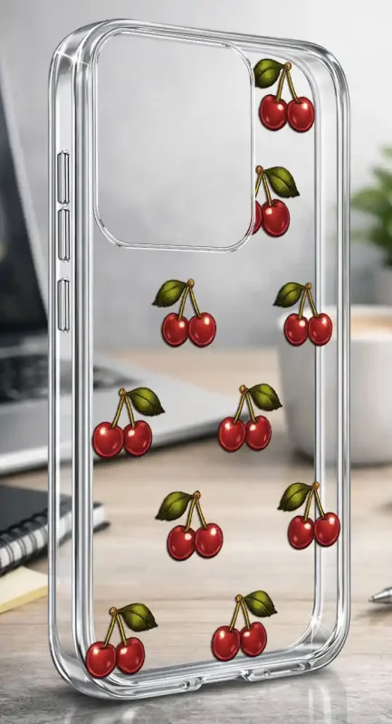 Przezroczyste modne etui z kolorowym nadrukiem wisienek do Motorola Edge 50 Neo