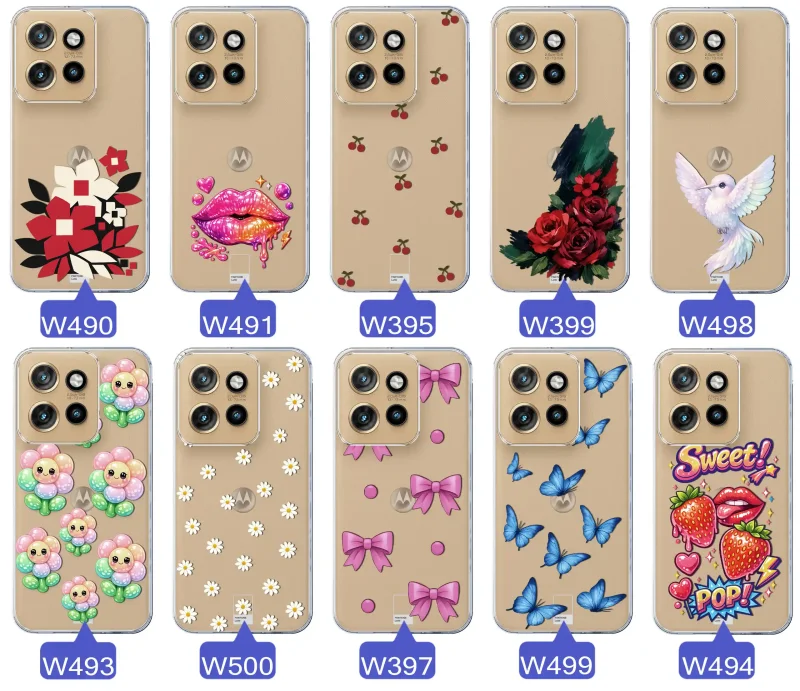 Kolekcja modnych etui z wzorami do Motorola Edge 50 Neo – kolorowe modne wzory z kokardkami, różami, motylami, ustami, wisienkami