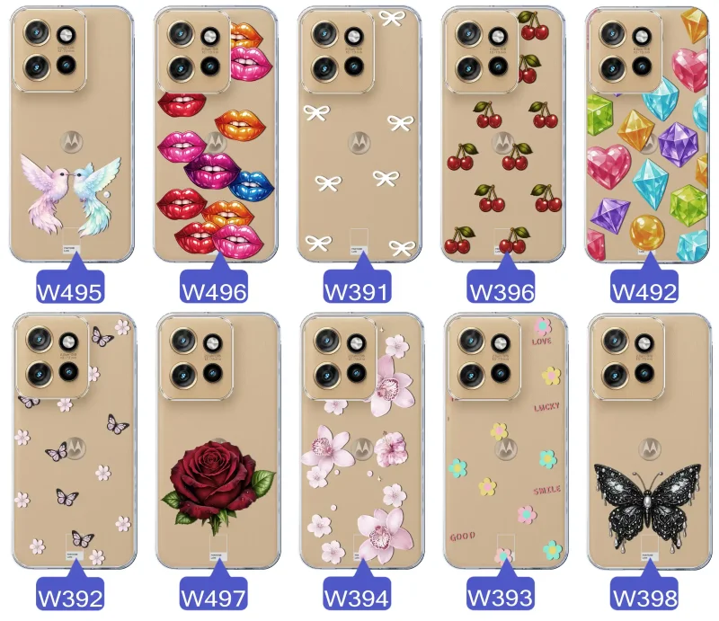 Różne kolorowe stylowe wzory na etui do Motorola Edge 50 Neo: kwiaty, wiśnie, ptaszki, usta, kokardy