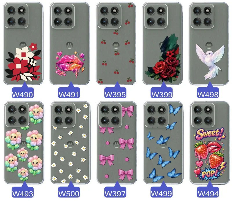 Kolekcja modnych etui z wzorami do Motorola Edge 60 Pro 5G – kolorowe modne wzory z kokardkami, różami, motylami, ustami, wisienkami