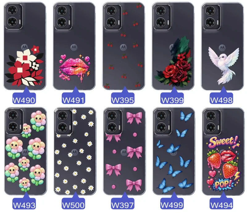 Kolekcja modnych etui z wzorami do Motorola Moto G35 5G – kolorowe motywy z kokardkami, różami, motylami, ustami, wisienkami