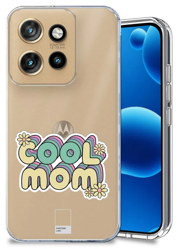 Etui dla Mamy do Motorola Edge 50 Neo przezroczyste z napisem COOL MOM oraz szkło hartowane w zestawie
