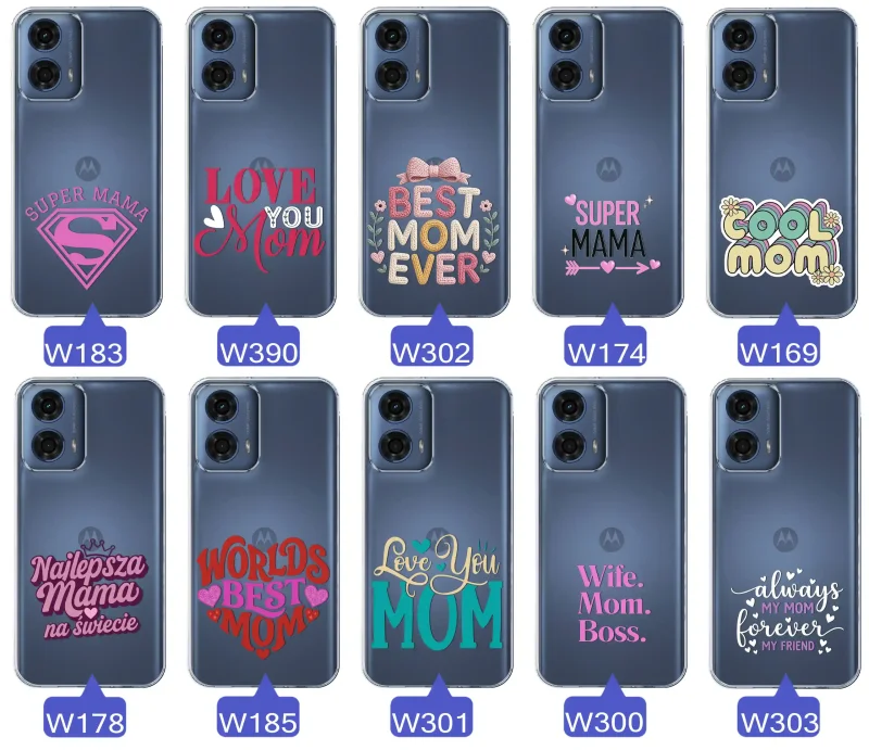 Kolekcja wzorów etui dla Mamy do Motorola Moto G24 / G24 Power / G04 / E14: napisy Super Mama, Najlepsza Mama na świecie, best mom ever, cool mom, I love you mom