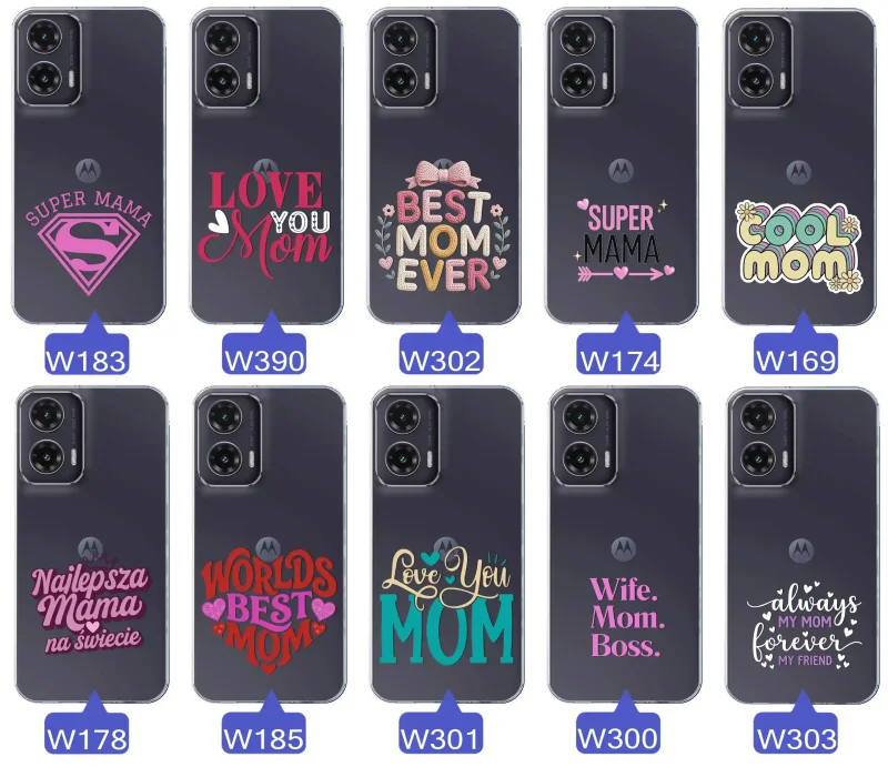 Kolekcja wzorów etui dla Mamy do Motorola Moto G35 5G: napisy Super Mama, Najlepsza Mama na świecie, best mom ever, cool mom, I love you mom