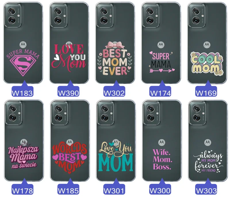 Kolekcja wzorów etui dla Mamy do Motorola Moto G55 5G: napisy Super Mama, Najlepsza Mama na świecie, best mom ever, cool mom, I love you mom