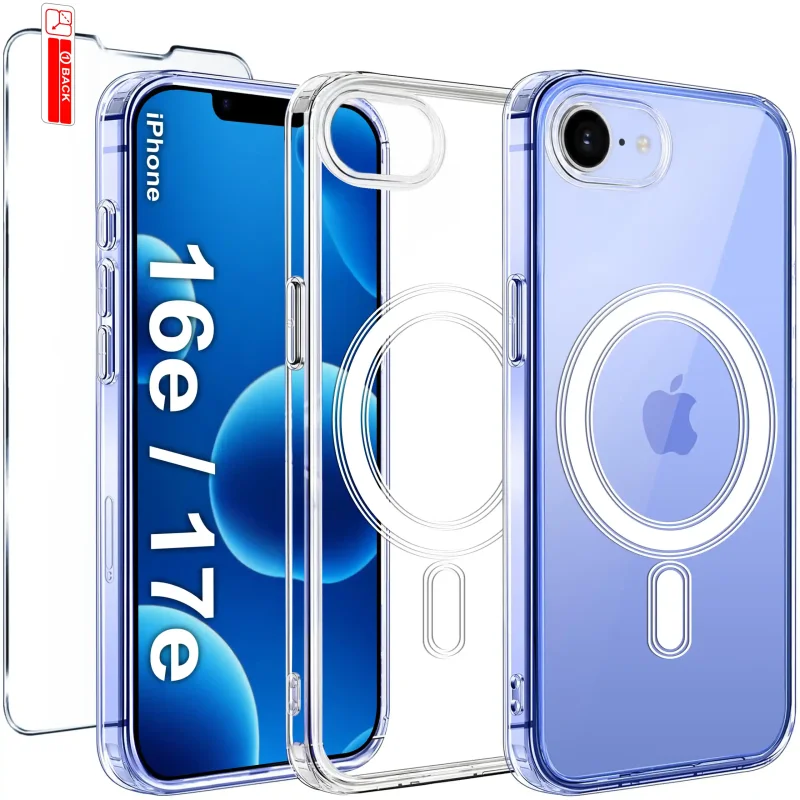 Bezbarwne etui MagSafe do iPhone 16e / 17e ze szkłem hartowanym 9H w zestawie