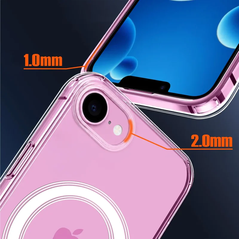 Etui MagSafe do iPhone 16e / 17e z podwyższonym rantem 1.0 mm i osłoną aparatu 2.0 mm
