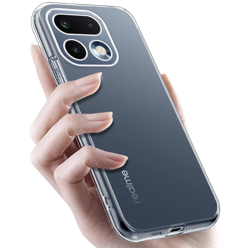 Bezbarwne wzmacniane etui do Realme 16 Pro+ Plus 5G trzymane w dłoni
