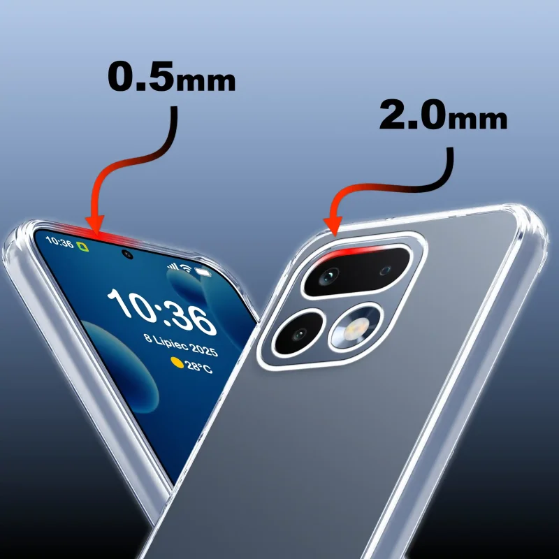 Etui przezroczyste do Realme 16 Pro+ Plus 5G z rantem 0.5 mm na ekran i 2 mm przy aparacie