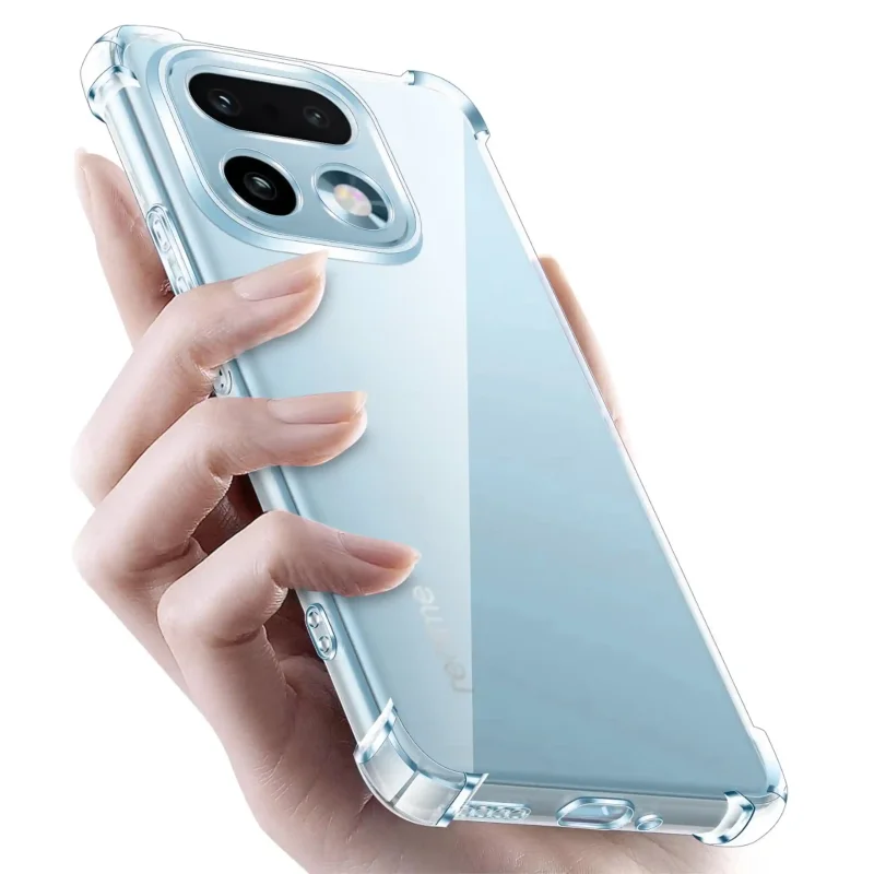 Przezroczyste antypoślizgowe etui do Realme 16 Pro+ Plus 5G trzymane w dłoni