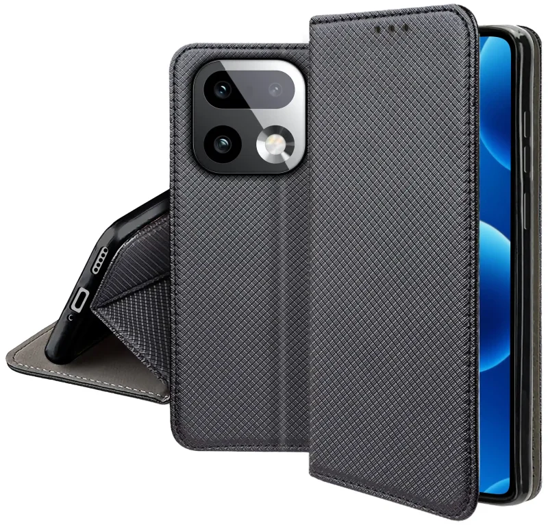 Zamykane etui z klapką do Realme 16 Pro+ Plus 5G z matową strukturą, wycięciami na porty oraz ochroną aparatów i boków smartfona