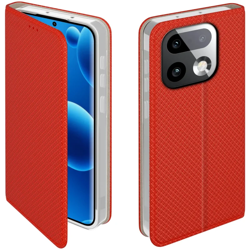 Etui z klapką do Realme 16 Pro+ Plus 5G w czerwonym kolorze z magnetycznym zamknięciem, antypoślizgową fakturą i elastycznym TPU chroniącym telefon