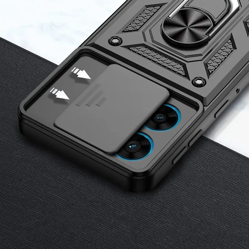 Przesuwna osłona aparatu w etui pancernym do Motorola Moto G96 5G zabezpieczająca obiektywy