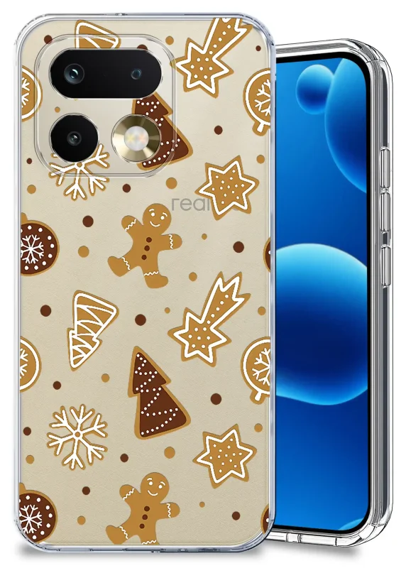 Przezroczyste etui świąteczne do Realme 16 Pro+ Plus 5G z nadrukiem pierników, gwiazdek i śnieżynek na silikonowej obudowie 2 mm