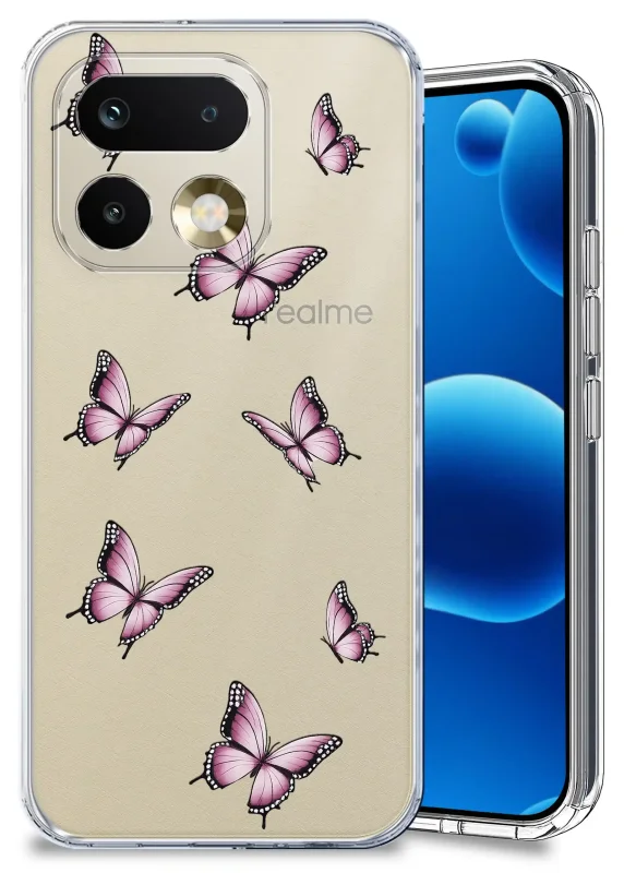 Przezroczyste etui wiosenne do Realme 16 Pro+ Plus 5G ze wzorem fioletowych motylków