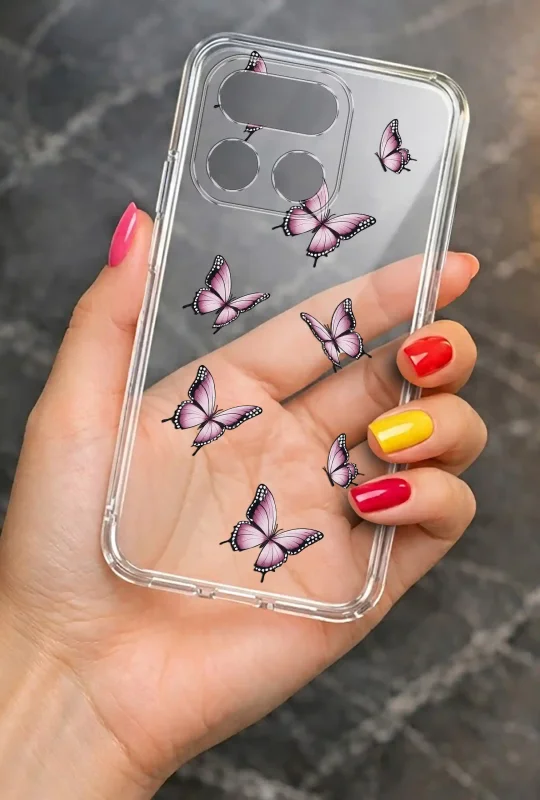 Etui wiosenne z nadrukiem motylków do Realme 16 Pro+ Plus 5G prezentowane w dłoni