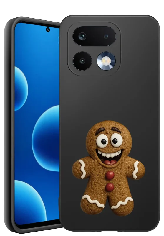 Etui świąteczne do Realme 16 Pro+ Plus 5G z nadrukiem piernikowego ludzika, czarne etui silikonowe z nadrukiem