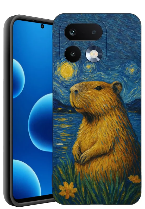 Etui z kapibarą do Realme 16 Pro+ Plus 5G z artystycznym nadrukiem kapibary na niebieskim tle