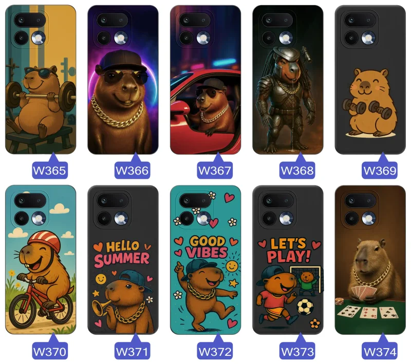 Kolekcja wzorów z kapibarą na Realme 16 Pro+ Plus 5G - kolorowe grafiki z słodką kapibarą i różne napisy