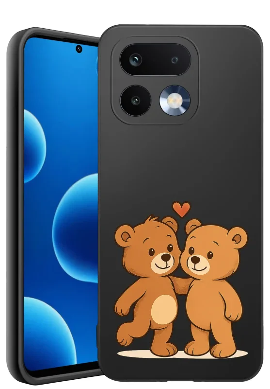 Etui z misiami do Realme 16 Pro+ Plus 5G z nadrukiem dwóch pluszowych misiów i serduszka