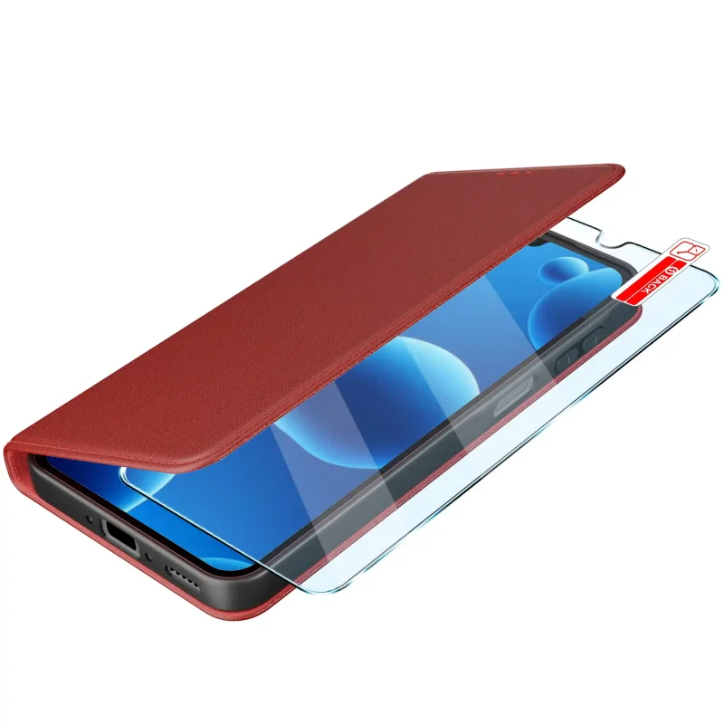 Bordowe etui zamykane do Samsung Galaxy A17 5G / A26 5G ze szkłem hartowanym 9H