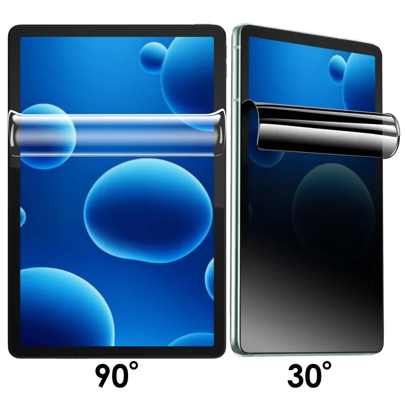 Folia Privacy na Apple iPad Air 11 8 gen 2026 pokazująca różnicę widoczności ekranu pod kątem 90° i 30°