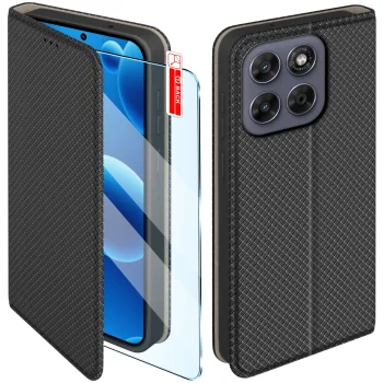 Etui do Motorola Moto G67 5G / G77 5G czarne zamykane ze szkłem