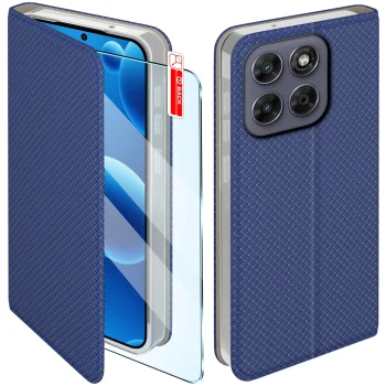 Etui do Motorola Moto G67 5G / G77 5G granatowe zamykane ze szkłem