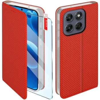 Etui do Motorola Moto G67 5G / G77 5G czerwone zamykane ze szkłem