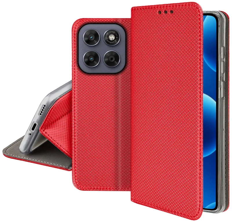 Czerwone zamykane etui do Motorola Moto G67 5G / G77 5G z antypoślizgową fakturą i funkcją podstawki