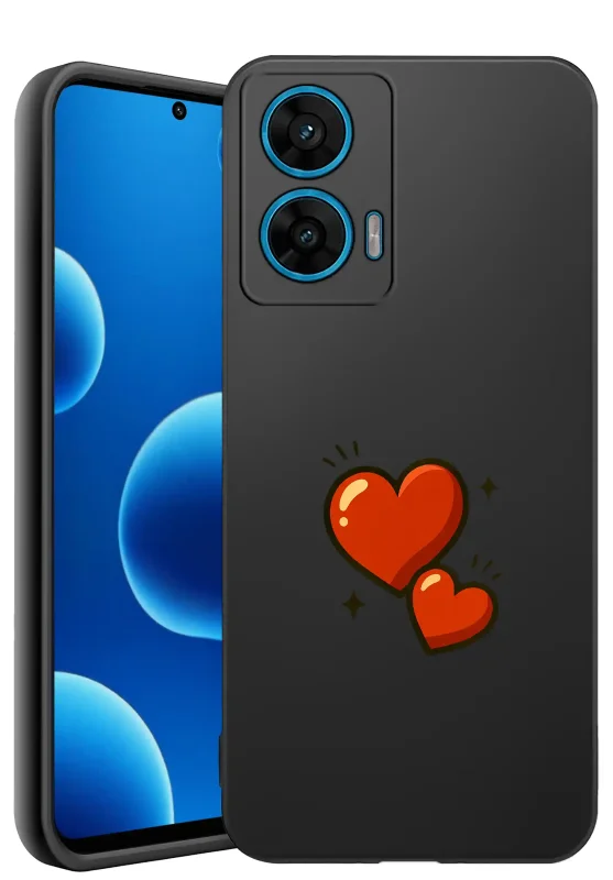 Etui walentynkowe do Motorola Moto G96 5G z czerwonymi sercami, czarne silikonowe matowe plecki z ochroną wyspy aparatów