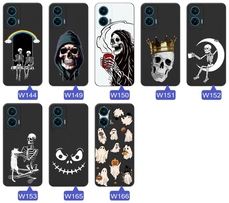 Kolekcja wzorów etui Halloween do Motorola Moto G96 5G z nadrukami duchów, dyń, czaszek, szkieletów i mrocznych postaci