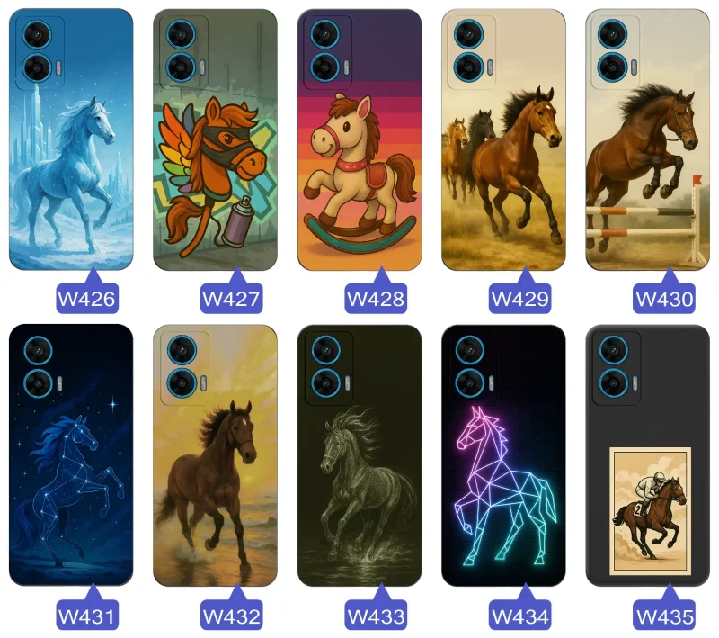 Różne motywy z koniem na etui do Motorola Moto G96 5G - galopujące konie, portrety, ilustracje neonowe