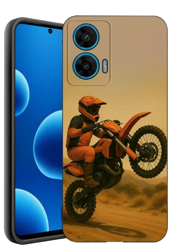 Etui z motocyklem do Motorola Moto G96 5G z grafiką motocrossu w terenie, silikonowe matowe plecki z dynamicznym motywem off-road