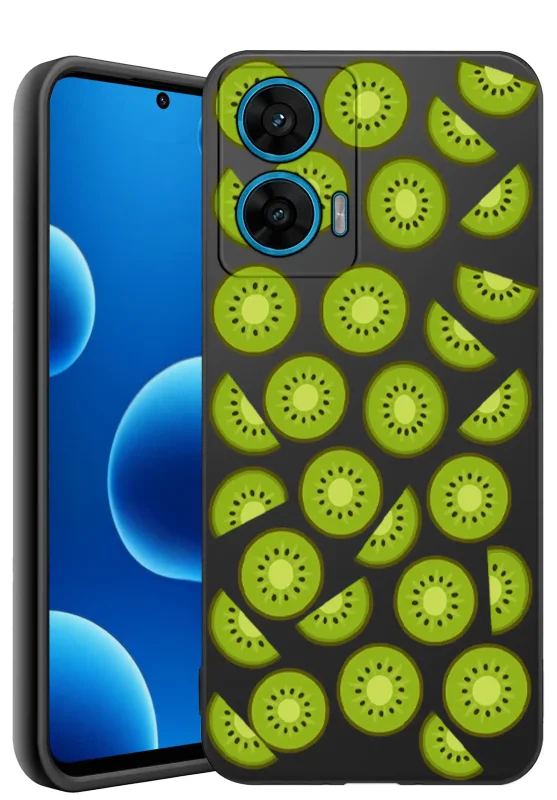 Etui z owocami do Motorola Moto G96 5G z nadrukiem kiwi, czarne silikonowe matowe plecki z zielonym owocowym wzorem