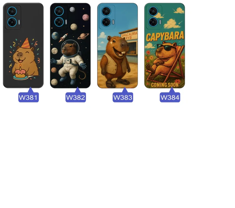 Różne wzory z kapibarą do Motorola Moto G96 5G – barwne ilustracje, zabawne hasła i różnorodne motywy