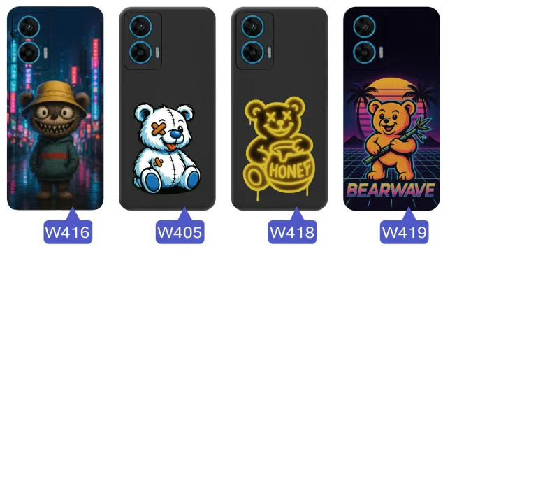 Kolekcja wzorów z misiem na etui Motorola Moto G96 5G, czarne silikonowe plecki z matowym wykończeniem i grafikami teddy bear