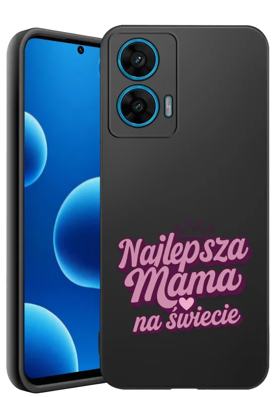 Etui dla Mamy do Motorola Moto G96 5G z napisem „Najlepsza Mama na świecie” – silikonowe matowe etui z różowym nadrukiem na czarnym tle