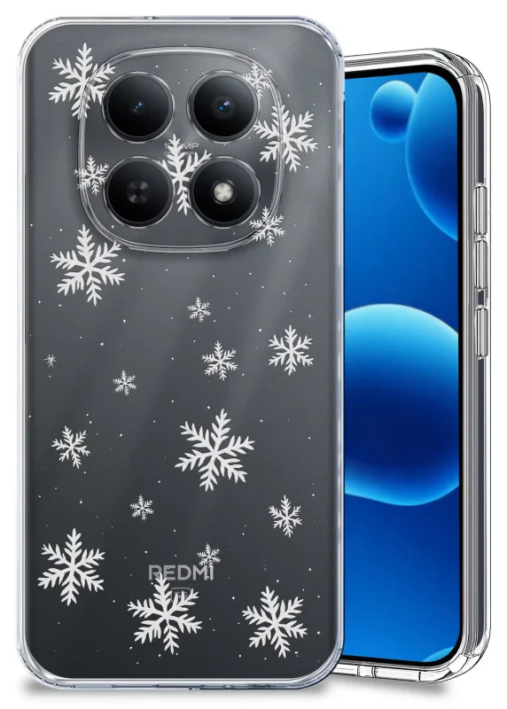 Przezroczyste etui świąteczne do Xiaomi Redmi Note 15 5G z nadrukiem śnieżynek na silikonowej obudowie 2 mm