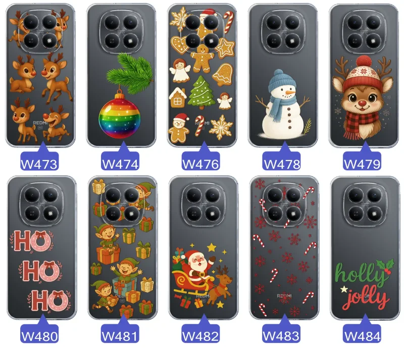 Różne wzory świąteczne i zimowe do Xiaomi Redmi Note 15 5G - Mikołaje, śnieżynki, pierniki, renifery, elfy, grinch, choinki, napisy