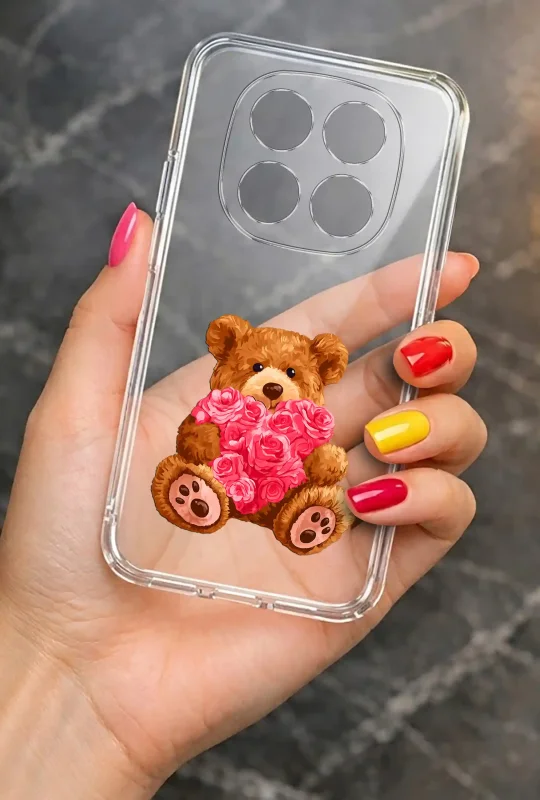 Walentynkowe etui do Xiaomi Redmi Note 15 5G z motywem misia trzymającego serce z róż