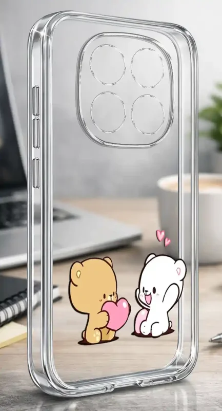 Przezroczyste etui do Xiaomi Redmi Note 15 Pro 4G z walentynkowym wzorem dwóch misiów z serduszkami