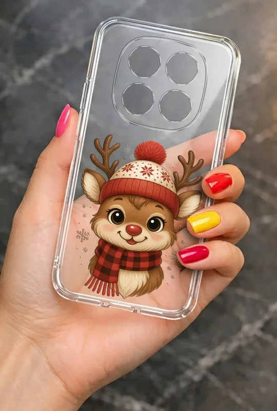 Etui świąteczne do Xiaomi Redmi Note 15 Pro 4G z reniferem, bezbarwny case z zimowym nadrukiem