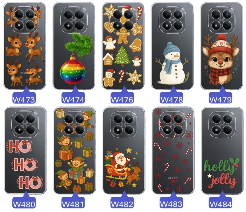 Różne wzory świąteczne i zimowe do Xiaomi Redmi Note 15 Pro 4G - Mikołaje, śnieżynki, pierniki, renifery, elfy, grinch, choinki, napisy